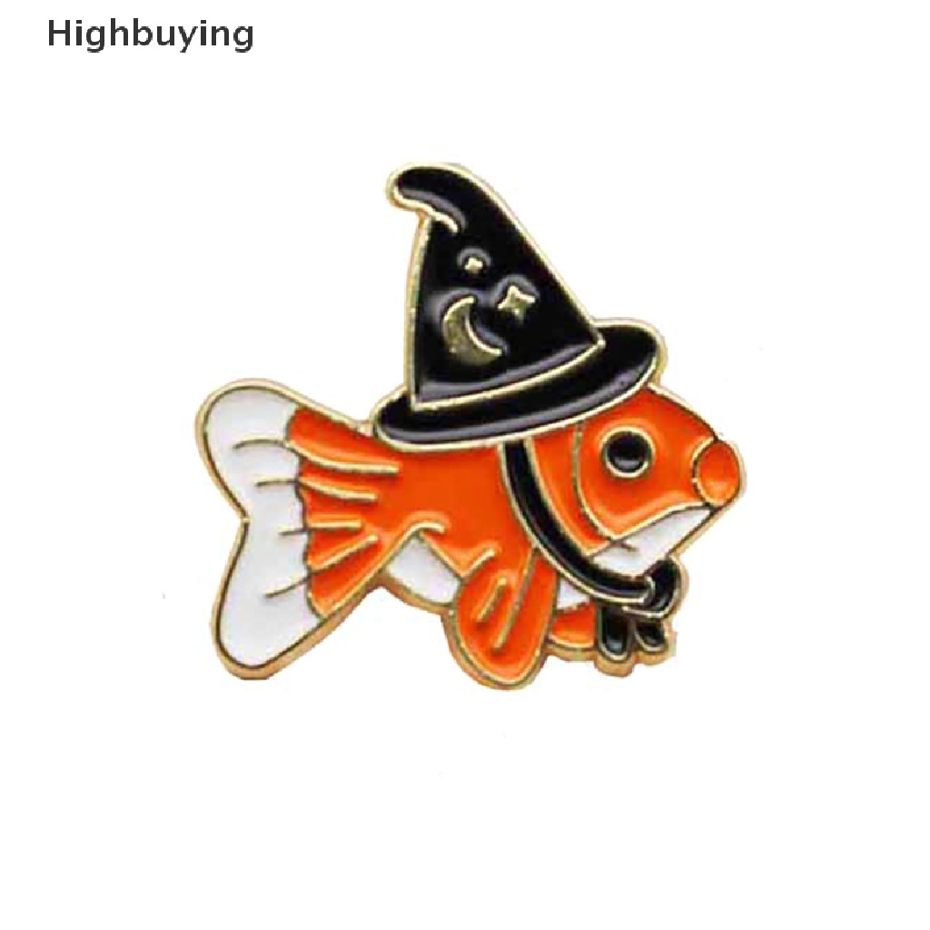 Hbid Bros Ikan Penyihir Kreatif Hewan Lucu Enamel Pin Ikan Beruntung Dengan Topi Ajaib Lencana Tas Perhiasan Hadiah Glory