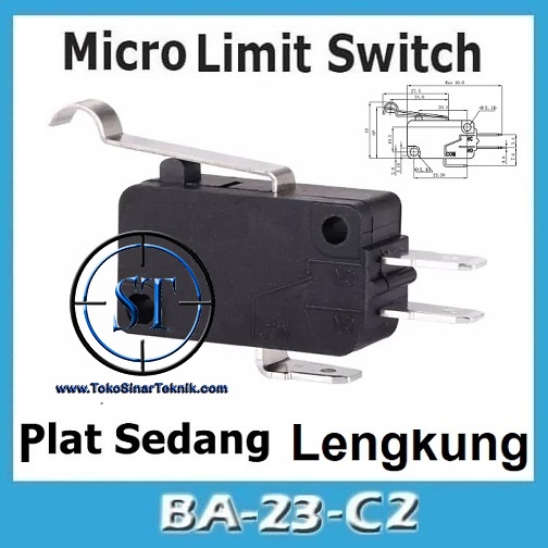 BA-23C2 Micro Limit Switch Besar KW 7-5 16A 125VAC 16(5)A 250V Gagang Tuas Lengkung NC NO COM Momentary