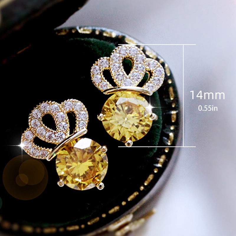 Anting Tusuk Mahkota Fashion Mewah Dengan Pink Kuning Untuk Wanita Anting Perempuan Halus Hadiah Gadis Pernikahan Tren Perhiasan