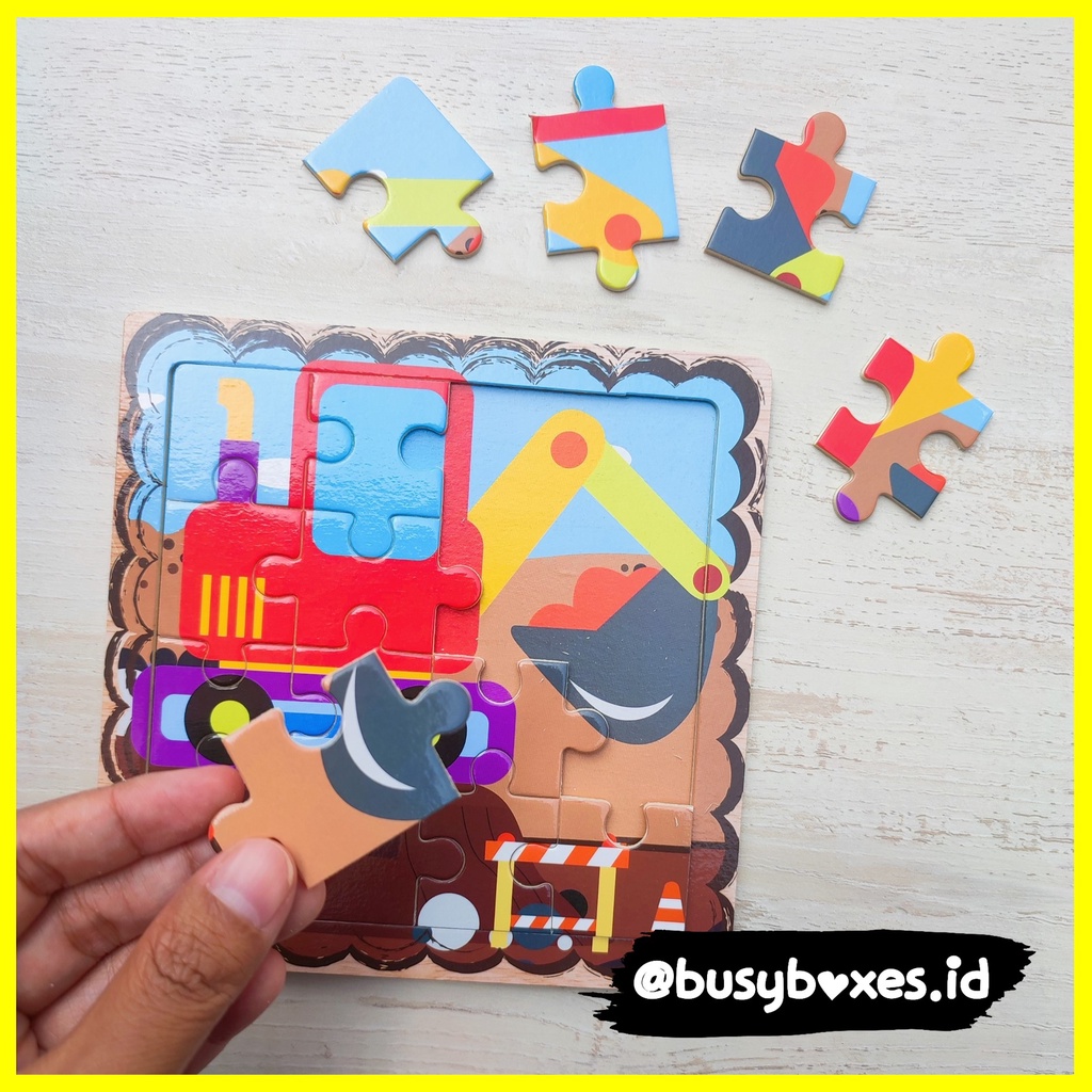 Busyboxes.id Mainan anak puzzle edukasi anak 1 2 3 tahun laki laki perempuan mainan edukasi Montessori puzzle jigsaw 3d kayu alat berat kontruksi seri -  exavator