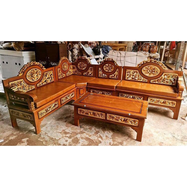 Kursi sudut tamu ukir tampan kaca mata kayu jati