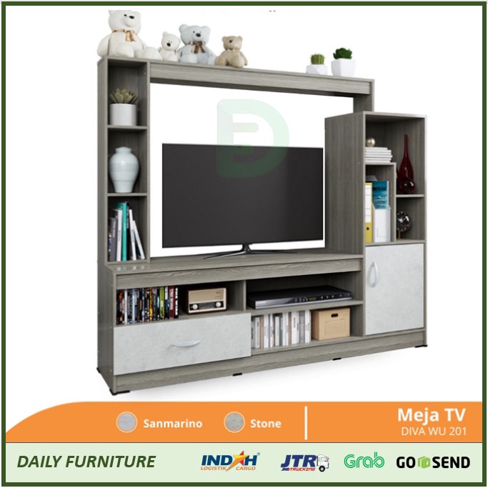 Lemari TV / Meja TV / Buffet TV / Wall Unit TV / Rak TV Minimalis Modern Panjang dengan Lemari Laci