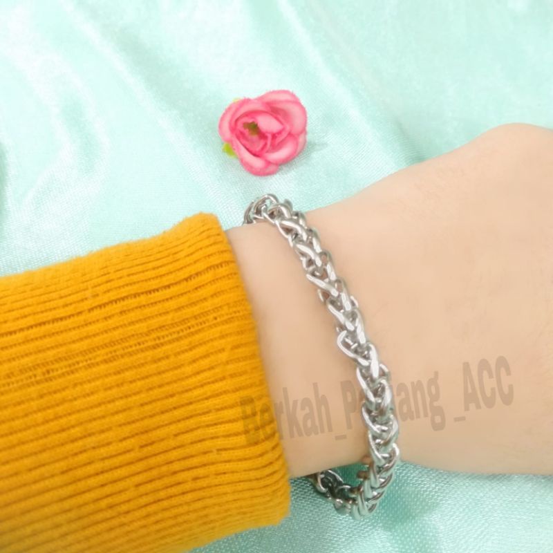 GELANG TITANIUM KEPANG LILIT COWO perhiasan super berkelas fashion korea anti karat dan anti luntur