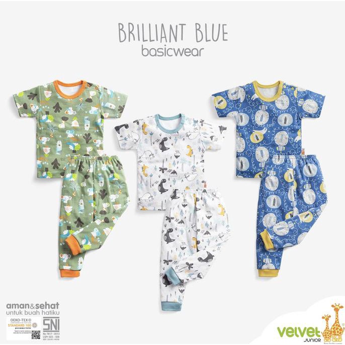 Baju Bayi Setelan Pendek Panjang Piyama Anak Velvet Brilliant Blue