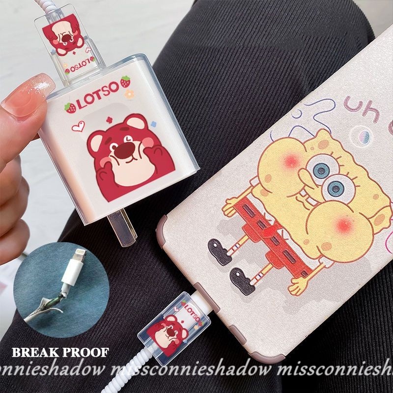 Kartun Karakter Anime Lucu Charger Plug Cover Kompatibel Untuk Apple18/20W Adaptor Charger Lembut TPU USB Cable Spring Line Wrap Protector Data Line Cord Atur Lilitan Kawat Ikat