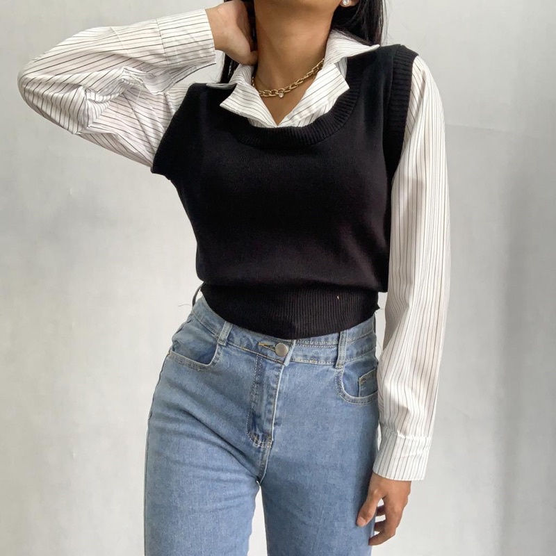 [LUXE.DLABEL] - E78 TOP [ Atasan Rajut Wanita Atasan Rajut Import wanita Atasan lengan panjang rajut Kaos wanita Vest wanita Atasan Wanita Atasan Halter tank Korea wanita Korean top Croptop Croptee Atasan perempuan Top premium quality]