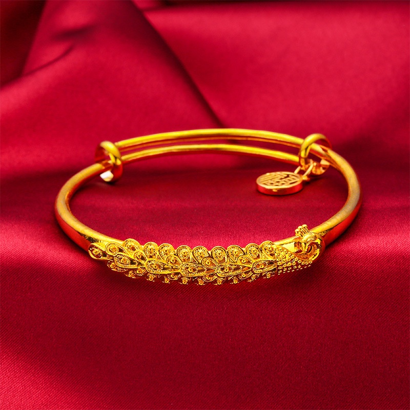 Goldkingdom Perhiasan Fashion Emas Asli Kadar 375 Bangkok Aksesoris Ready Stock Gelang Merak Gilt Wanita Mengirim Ibu Bunga Sutra Pernikahan Pengantin Push Handle Cincin