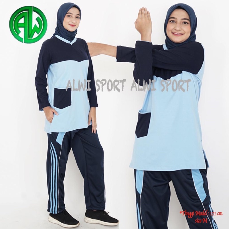 BAJU STELAN OLAHRAGA TUNIK MUSLIMAH KANTONG TERBARU BY ALWI SPORT