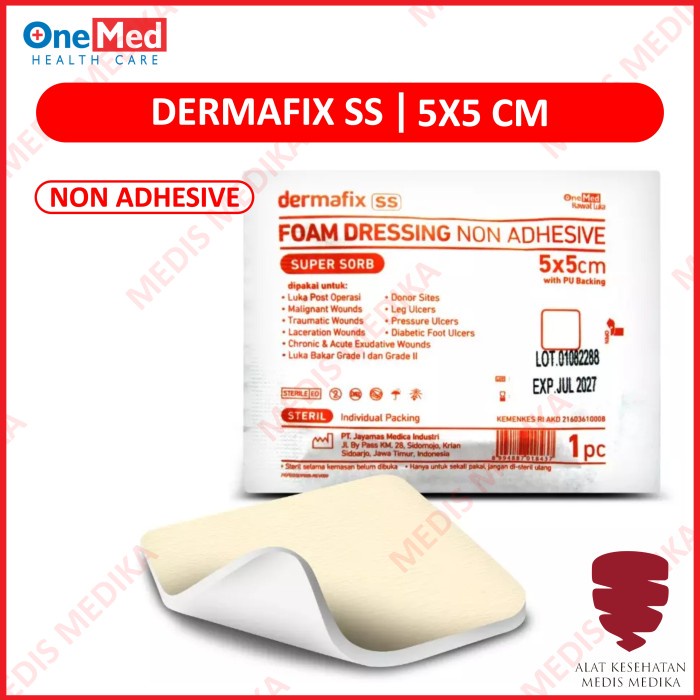 Dermafix SS 5 x 5 cm OneMed Non Adhesive Foam Dressing Plester Luka Plaster Sesar 5x5 5x5cm