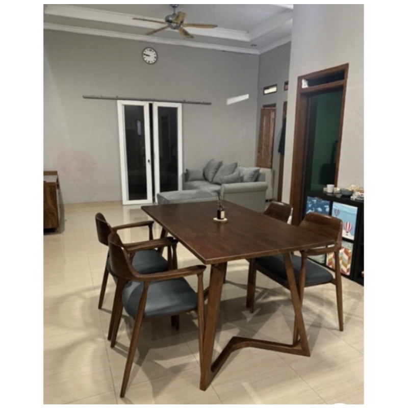 meja makan minimalis kursi 4 kayu jati + kaca