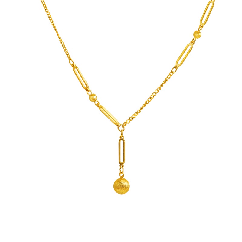 Goldkingdom Fashion Perhiasan Emas Asli Kadar 375 Bangkok Aksesoris Ready Stock Baru Emas Kalung Pria Dan Wanita Dengan Bola Dan Bing Liontin Geometris Gelang Gaya Retro
