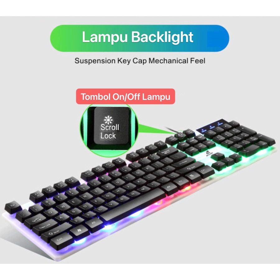 JK-922 Keyboard Komputer Laptop for gaming ada Lampu RGB Backlight Gamer Backlit Lampu Bisa Buat Kantoran Kerja Sekolah KYB-027 Koneksi via Kabel