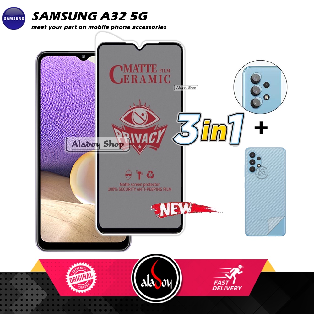 Tempered Glass Anti SPY Samsung A32 5G Anti Gores Privacy + Tempered Glass kamera dan Skin Carbon