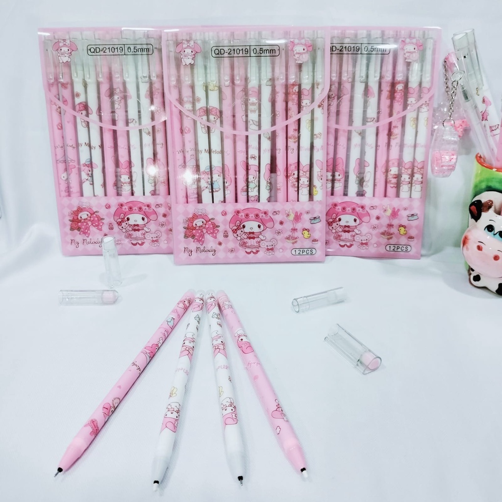 PULPEN ERASABLE 1 PAKET ISI 12 PCS FREE BOX NYA IMUT LUCU TINTA HITAM PEN BISA DI HAPUS KARAKTER RANDOM MODEL FANCY CUTE ALAT TULIS KEKINIAN HARGA TERJANGKAU KUALITAS TERJAMIN