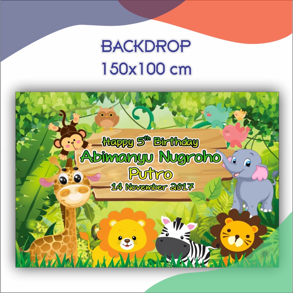 Labelle Jaya Banner backdrop spanduk ulang tahun anak tema zoo animal wild party dekorasi ultah anak