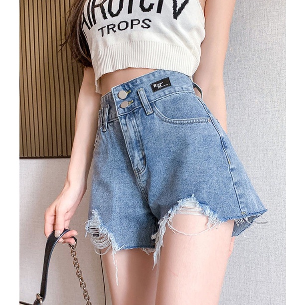 [Cewek_id]Celana jeans pendek wanita korean style highwaist hotpants dewasa premium ripped jumbo denim kekinian ootd