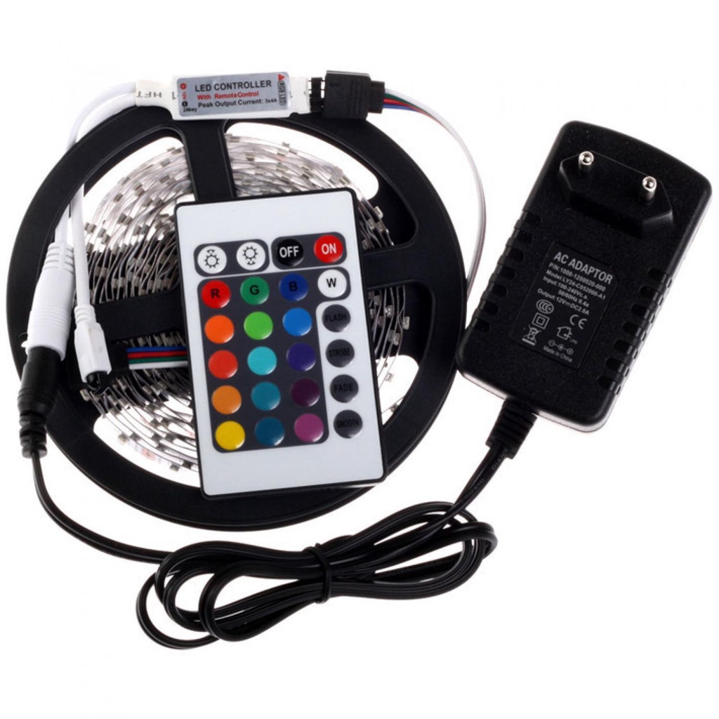 RGB LED Strip 3528 300 LED 5 Meter 12V 2A Light Controller Remote