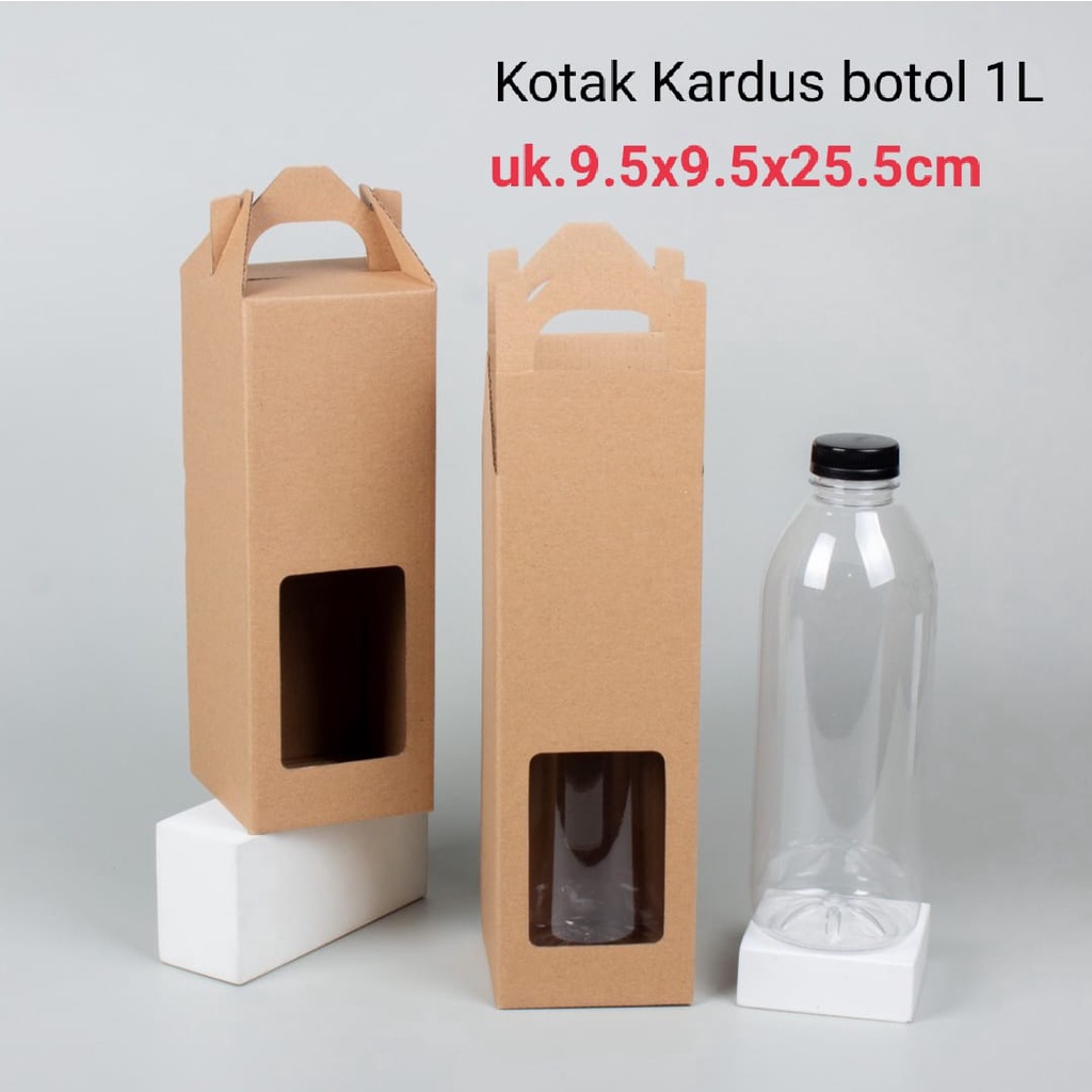 

10 Pcs Kardus Botol 1 Liter Jendela 9,5x9,5x25,5 cm Kardus Botol 1000ml