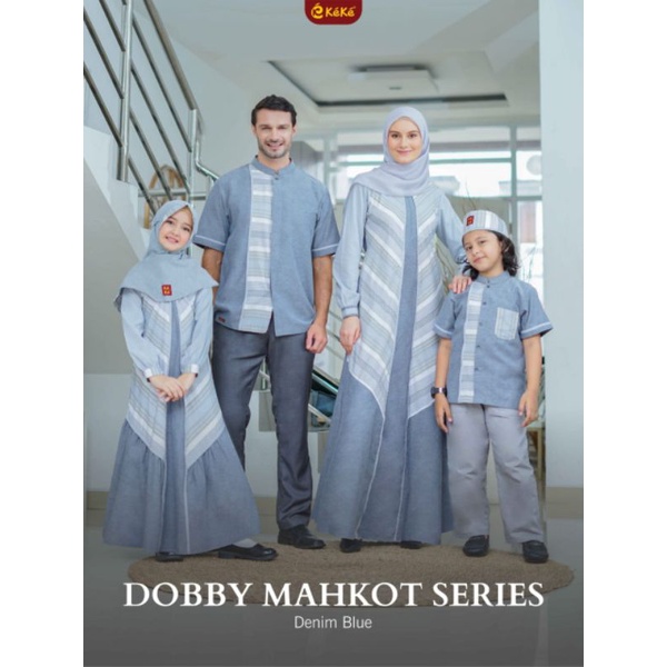 Sarimbit Keke Dobby Mahkot Series Denim Blue Gamis Bunda Koko Ayah Set Gamis Anak Perempuan Set Koko