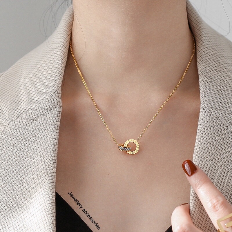 Kalung Titanium Gold Mata Tanam Korea Elegan Fashion Style Premium