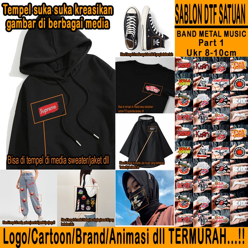 Sablon setrika satuan BAND METAL MUSIC PART 1 ukr 10cm karakter lucu banyak gambar sablon DTF tingga