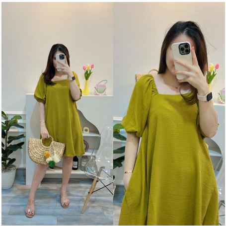 Bahan Cringkle Air Flow Tunik Delivia / Tunic Kirana Dress Terusan Wanita Lengan Puff Ootd Casual Sosialita Outfit Ala Gadis Kue