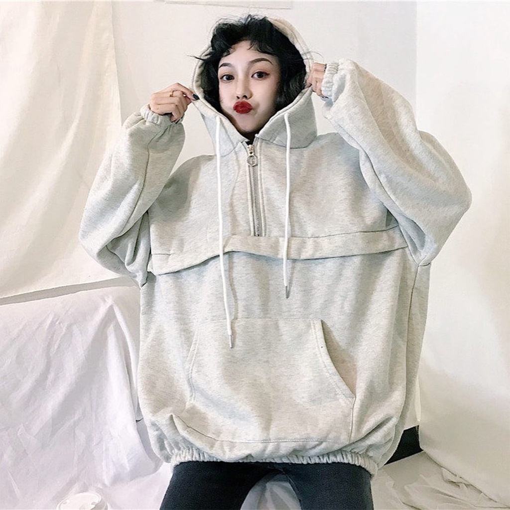 ZAIRA Sweater Hoodie Wanita Oversize |  Sweater Big Size Wanita Korean Style Kekinian