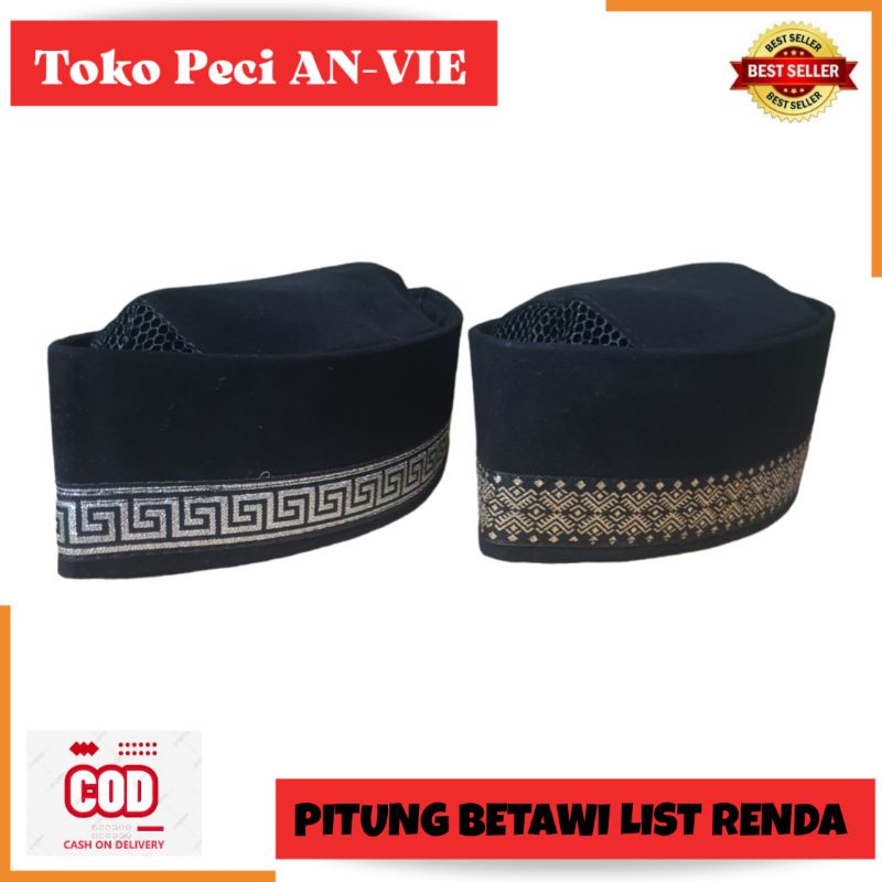 Peci PITUNG BETAWI MOTIF LIST RENDA Anak Dan Dewasa Murah , Kopiah Haji Betawi Motif List , Songkok 