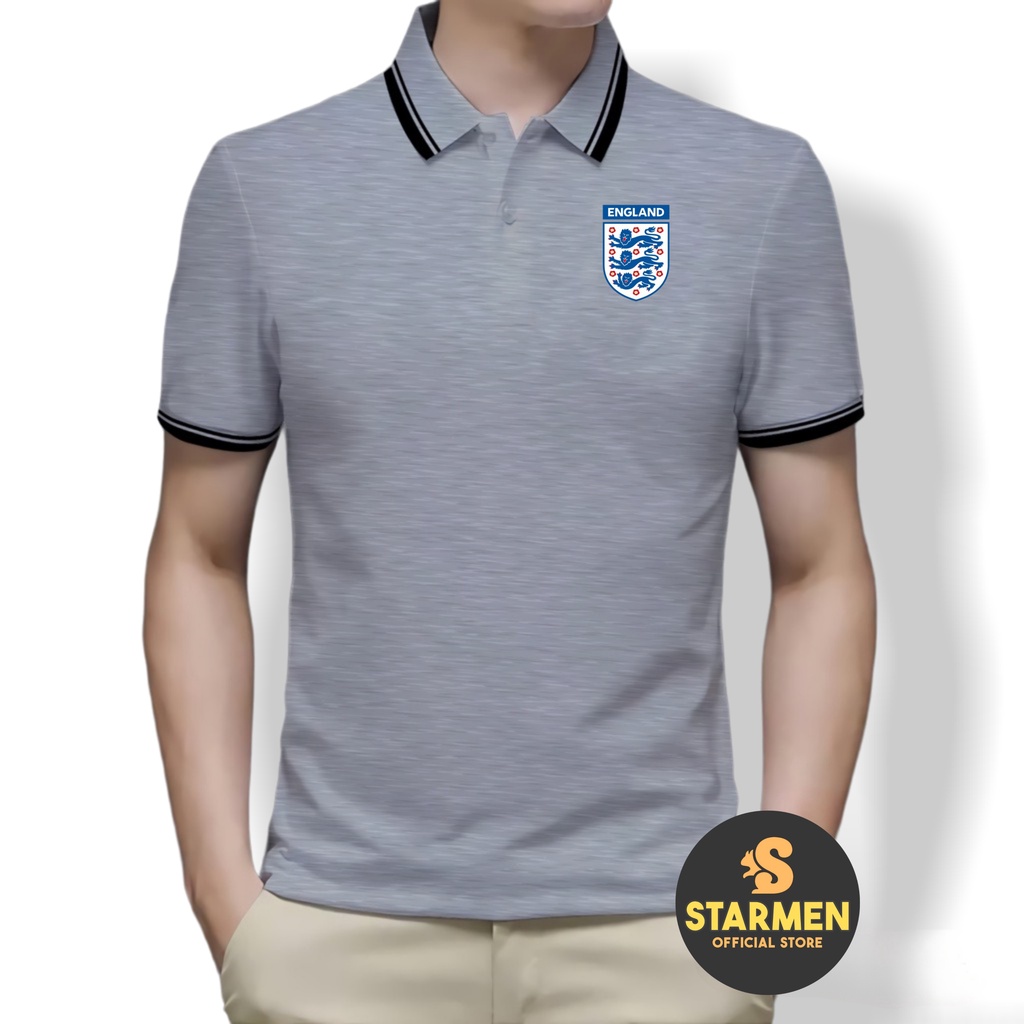 Kaos Polo Shirt Pria Kerah List Putih logo ENGLAND