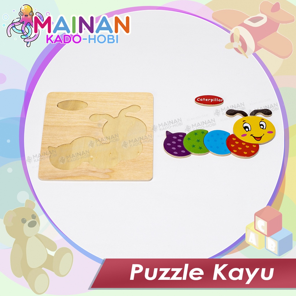 MAINAN ANAK PUZZLE KAYU KARAKTER BINATANG HEWAN ULAT CATERPILLAR