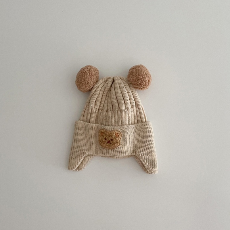 Mary Winter Knit Baby Hat Kupluk Hangat Untuk Anak Laki-Laki Perempuan Bayi Balita Baby Beanie Dengan Dekor Beruang Lucu