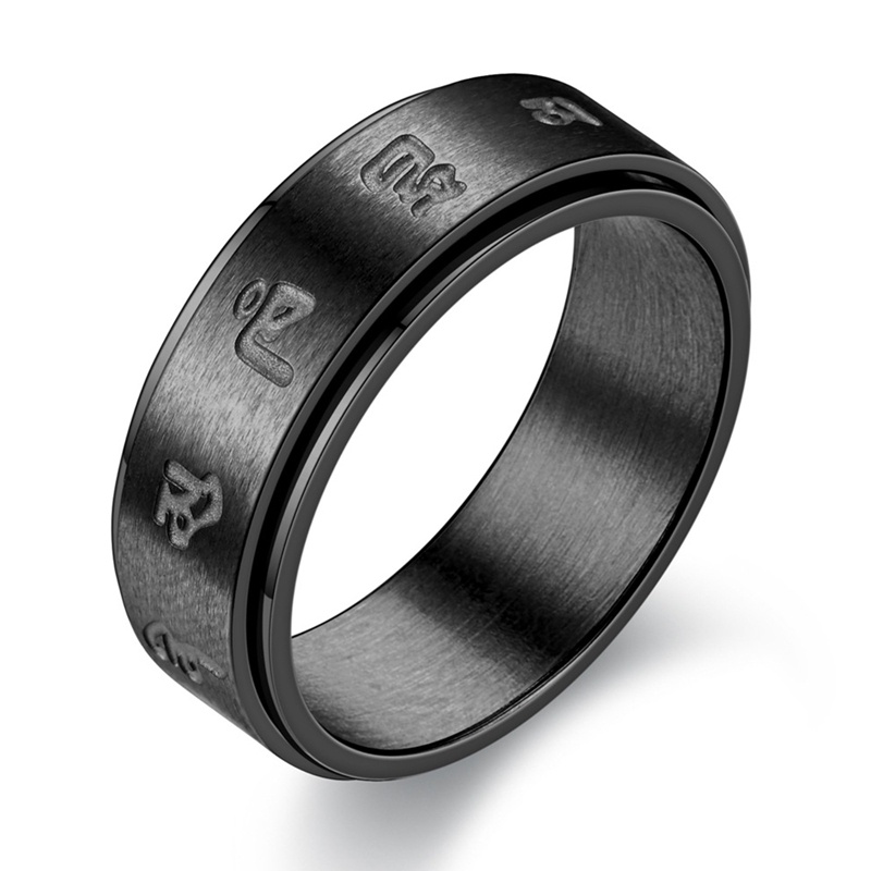 Enam Karakter Baru Mantra Berputar Cincin Kepribadian Anti- Stres Cincin Lebar 8mm Stainless Steel Rings Untuk Pria Hadiah Pesta