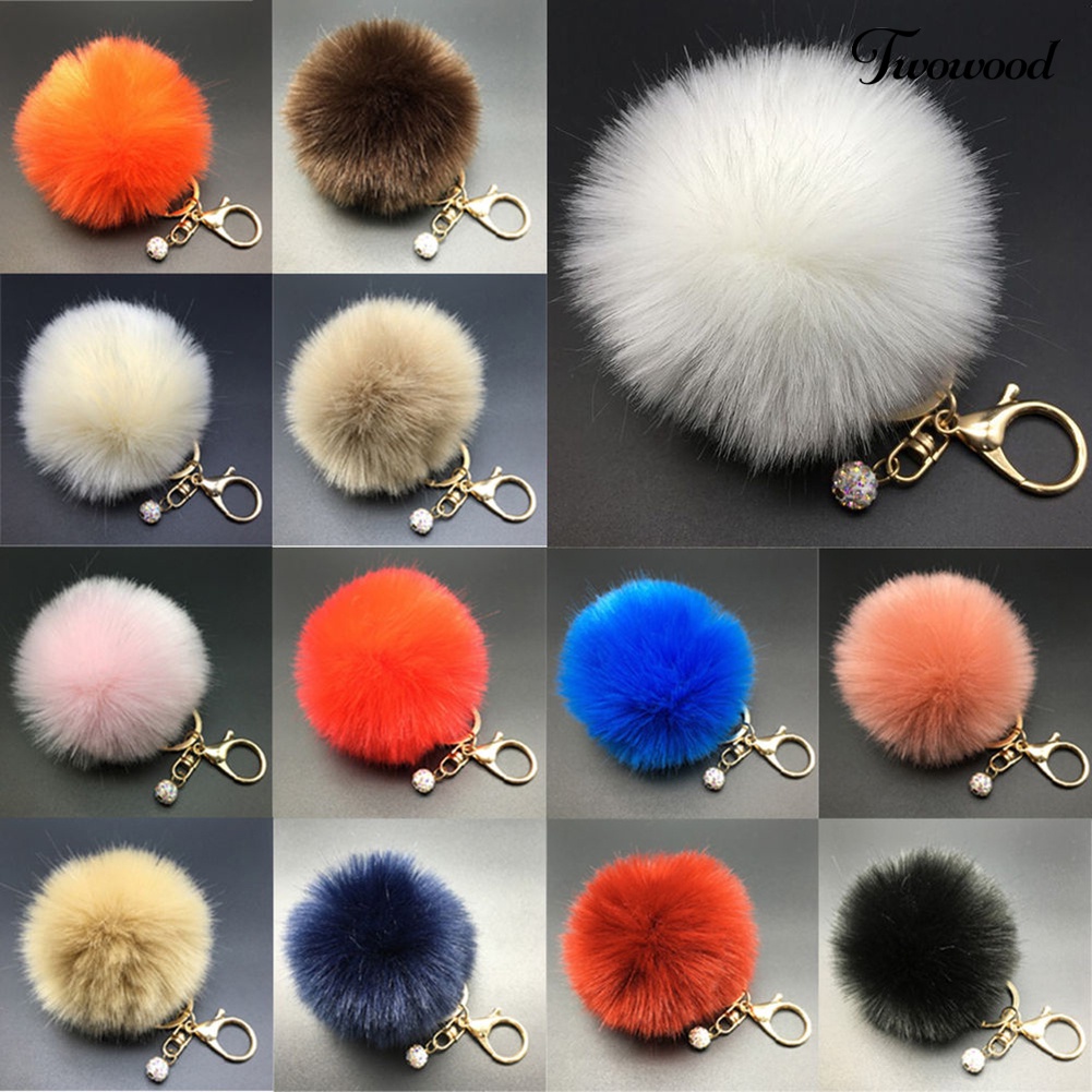 Twowood Fashion Faux Fur Fluffy Pompom Bola Mobil Liontin Handbag Pesona Gantungan Kunci Keyring