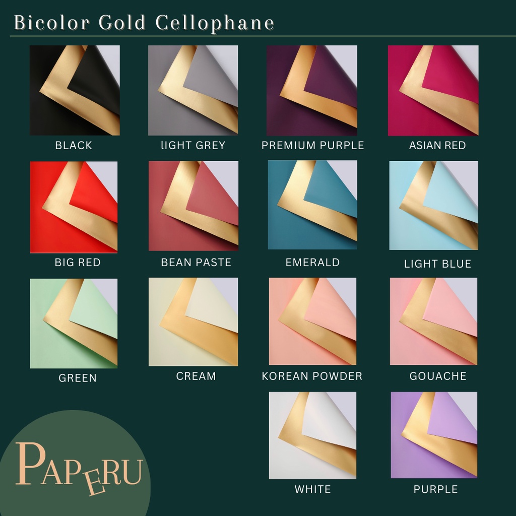 

[PAPERU] Bicolor Gold Cellophane Wrapping Paper Kertas Bunga Emas | Gold Frame Wrapping Papers