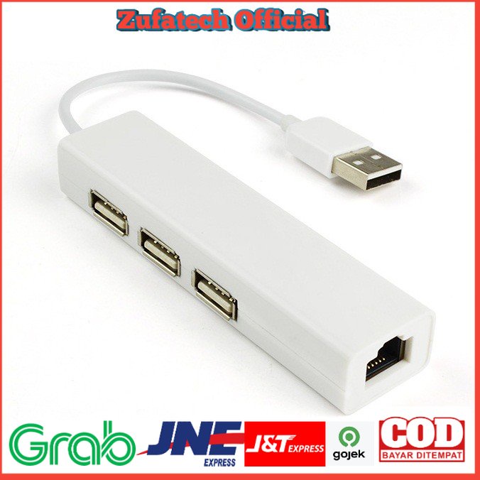 USB to LAN Ethernet External Network Card with USB Hub - 8152 - White
