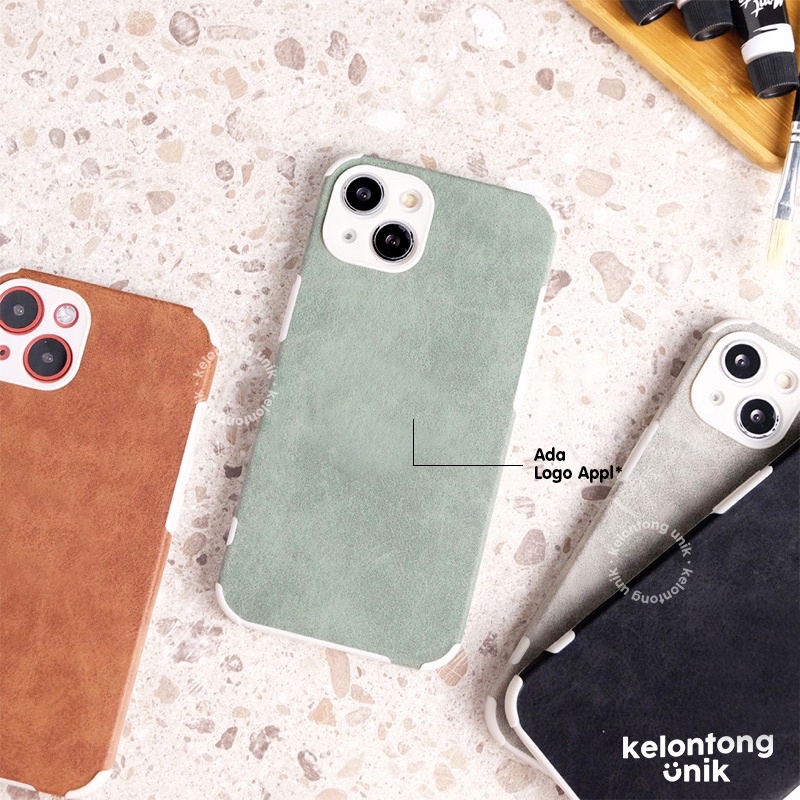 (Seri 1) For iPhone - Calfskin Leather Anti Crack Soft Case with Apple Logo