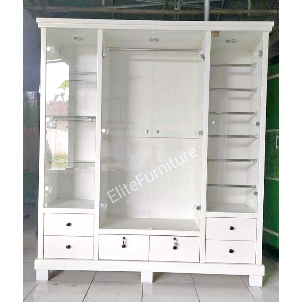 Lemari Gamis 4Pintu , Lemari Tas Gamis , Lemari Kabinet Set Kaca , Lemari Kabinet JUMBO Putih