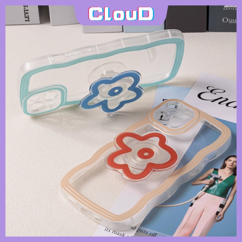 IPHONE Casing Tpu Lembut Transparan Tepi Bergelombang Kompatibel Untuk Iphone11 13 12 14 Pro Max7 8 6s 14 6 Plus X XR XS Max SE 2020bunga Airbag Bracket Permen Warna Telepon Cvoer