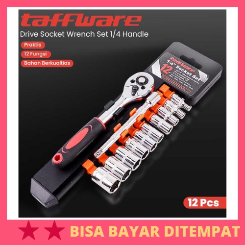 Kunci Pas CR-V Drive Socket Wrench Set 1/4 Handle 12 PCS / Kunci Pas Shock Shok Sok Soket Socket Sho