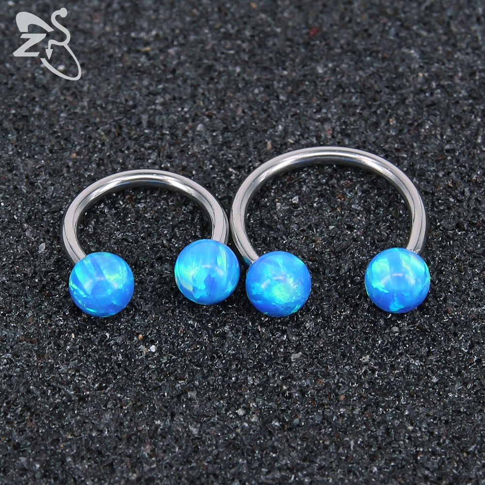 1pc 16G Stainless Steel Septum Piercing Clicker Telinga Helix Tragus Tindik Bibir Blue Opal Nose Rings