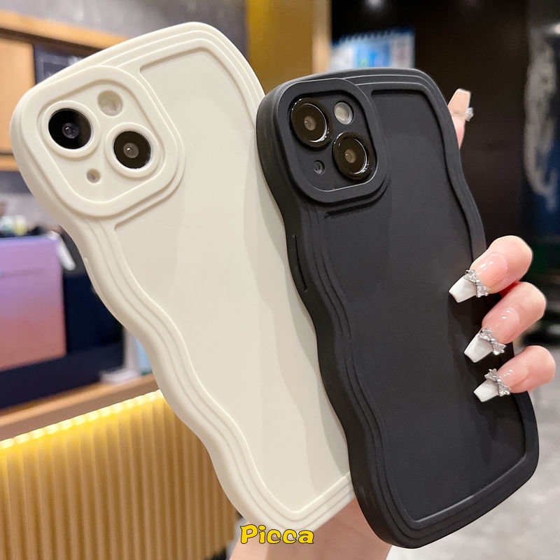 Casing OPPO A17 A15 A16 A12 A17K A77 A74 A5 A9 A16s A96 A5s A7 A95 A55 A16K A54 A57 A1k A77s A53 A3s A76 Reno 8 7 7Z 8Z 6 A12E A52 Mewah Simple Baru Wavy Edge Candy Color Case Pelindung Earphone Bluetooth Airpod