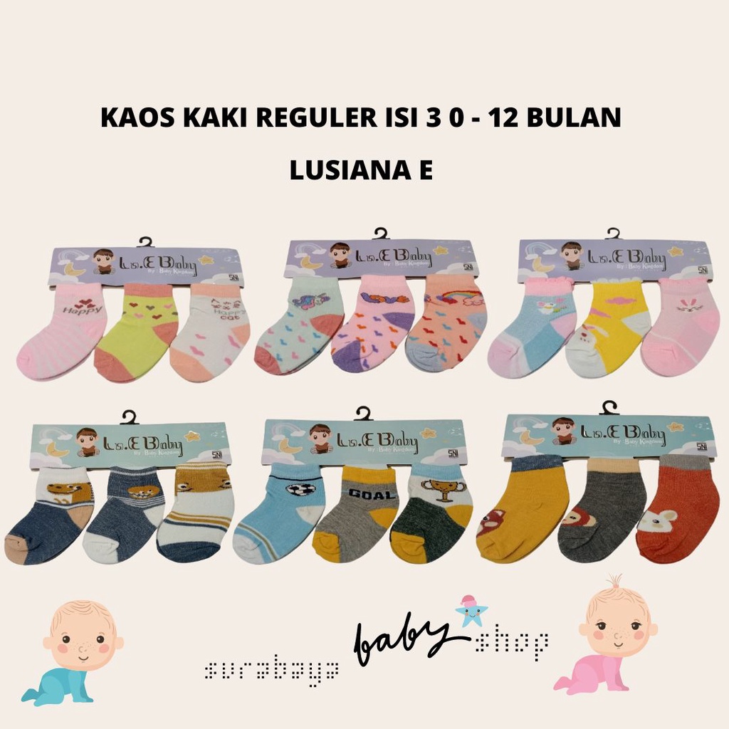 Kaos Kaki Bayi  Reguler Isi 3 Pasang 0-12 Bulan Lusiana E 385100