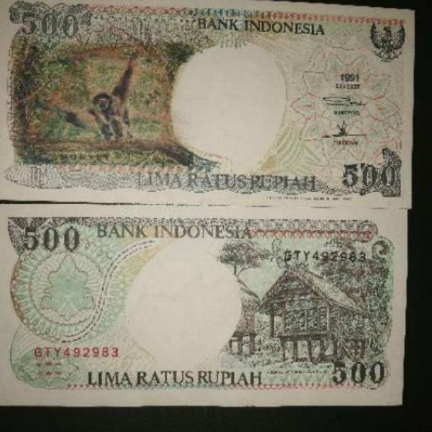 (No)-V96K-✉) uang kuno 500 monyet 1991 super keren