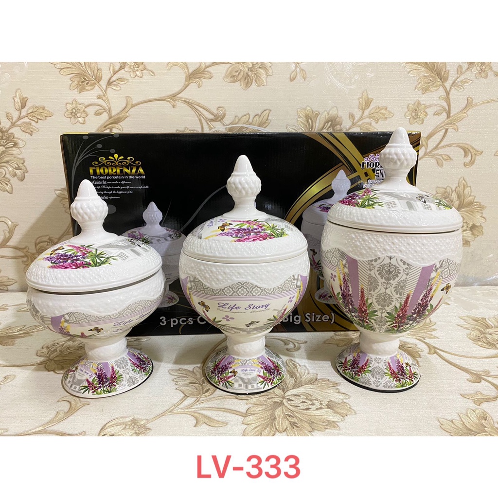 Toples Keramik Permen Set Fiorenza Motif Bunga Lavender LV-333