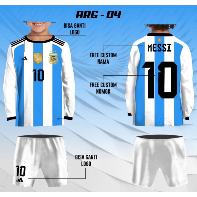 baju piala dunia Argentina juara 2022 bintang 3 baju Argentina bintang 3 kaos Argentina anak lengan 