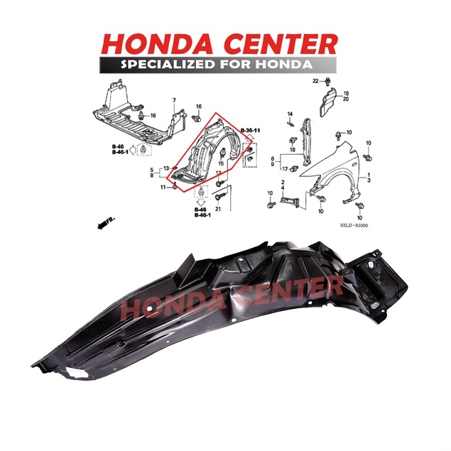 inner linner fender spakbor dalam atas ban slebor depan kiri kanan honda city gd8 2003 2004 2005 2006