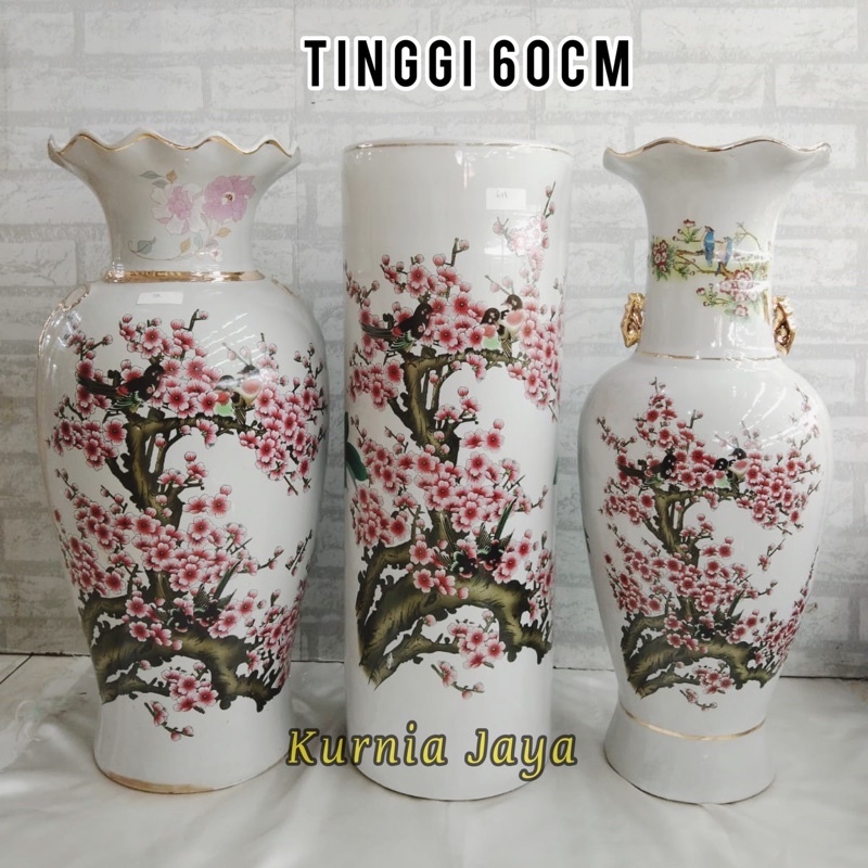 Vas Keramik Motif Sakura Tinggi 60cm/ Pajangan Guci Sakura Keramik Import