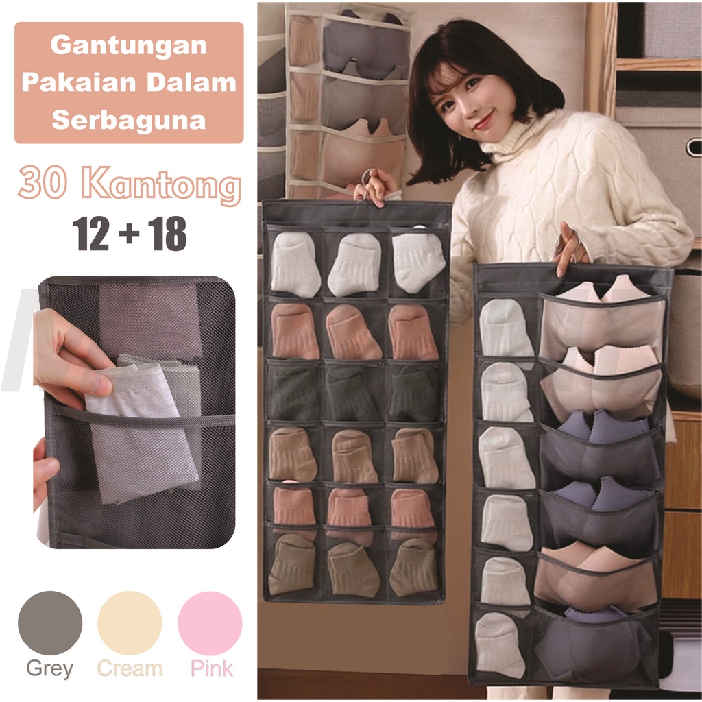 Gantungan organizer underwear pakaian dalam bra celana dalam 2 sisi gantung - 30 pouch