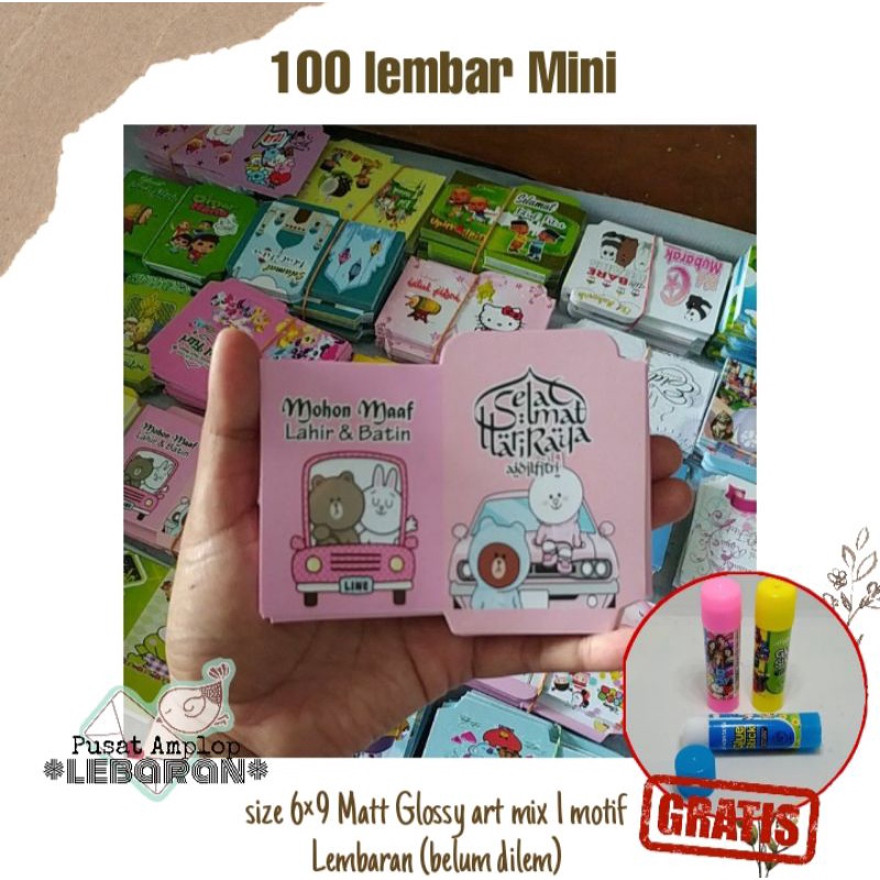 

100 lembar BONUS LEM amplop lembaran mini karakter IDUL FITRI