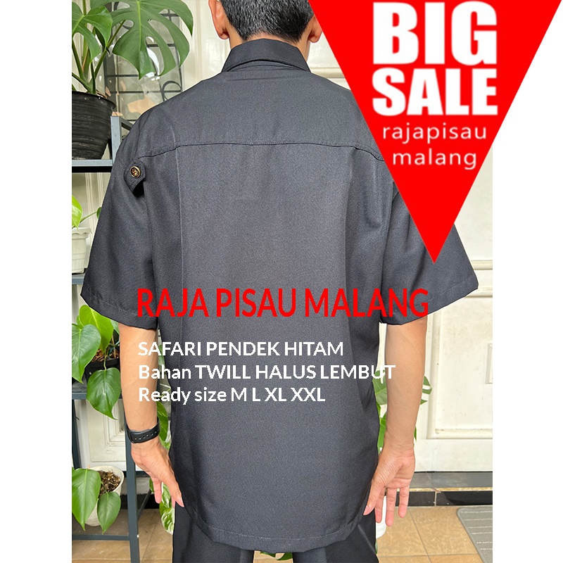 Baju Stelan Safari Satpam  Baju / Kemeja Safari Hitam Supir / Security High Twist Lengan Pendek